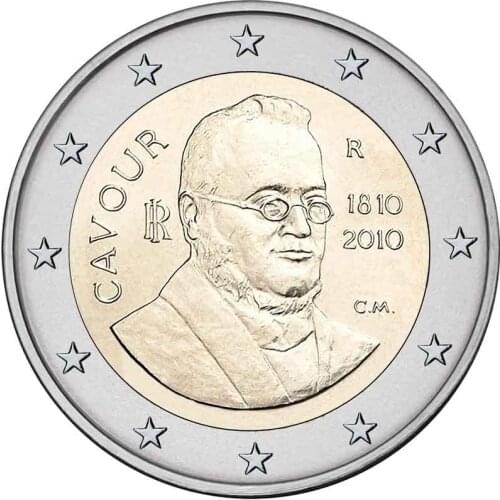 Italy 2010 Carvo 200th Birthday 2 Euros Real Original Coins True Euro Collection Commemorative Coin Unc