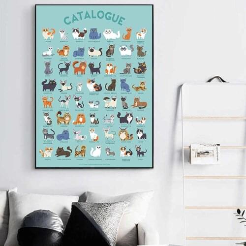 Cartoon Cute Cat Modern CATALOGUE Cats Poster Canvas Painting Wall Picture For Living Room Kids Bedroom Home Decor Nursery