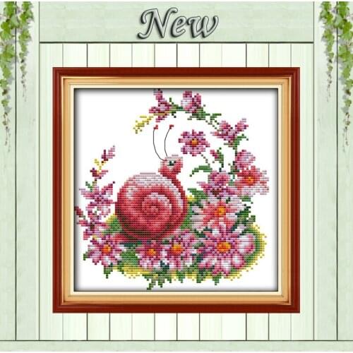 A snail and beautiful flowers paintings Counted Printed on canvas DMC Needlework Kits Embroidery Sets 14CT 11CT DIY Cross Stitch