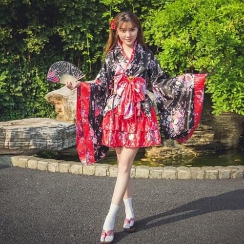 New style Japanese KimonoVintage Original Cherry blossom kimono Tradition Silk Yukata Dress with Obi Sexy costumes