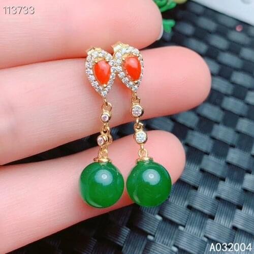 KJJEAXCMY Fine Jewelry 925 sterling silver inlaid natural Jasper female earrings Eardrop classic support detection