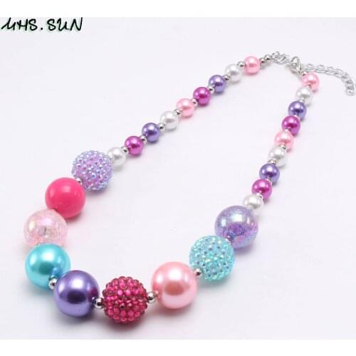 MHS.SUN Colorful Chunky Beads Necklace Girls/Kids/Children Chunky Bubblegum Necklace Fashion Handmade Jewelry New