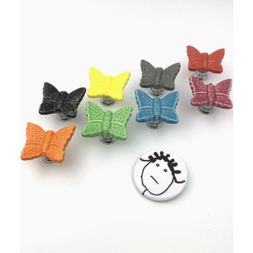 LCH Pastoral Style Butterfly Shaped American Garden Style Ceramic Knob Cabinet Handle Mediterranean Style Knob Plum