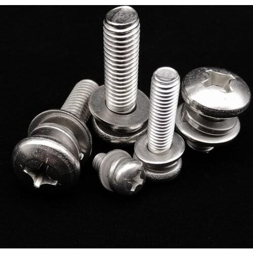 M1.6 M2 M2.5 M3 M4 M5 M6 M8 304 Stainless Steel Cross Round Phillips Pan Head SEM Screw Bolt With Flat Spring Washer Combination