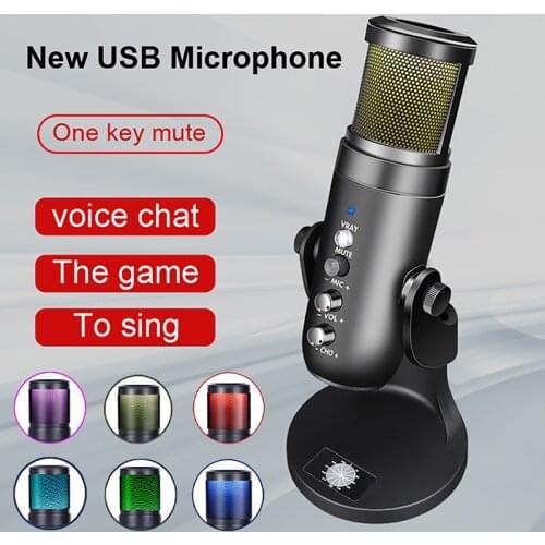 Condenser Microphone RGB Mic Stand Filter Streaming Podcasting Recording Headphone USB Gaming Microphone for Computer