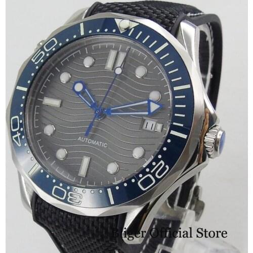 Fashion BLIGER 41MM Grey Sterile Dial With Date Window Sapphire Glass Rotating Bezel Automatic Mens Watch