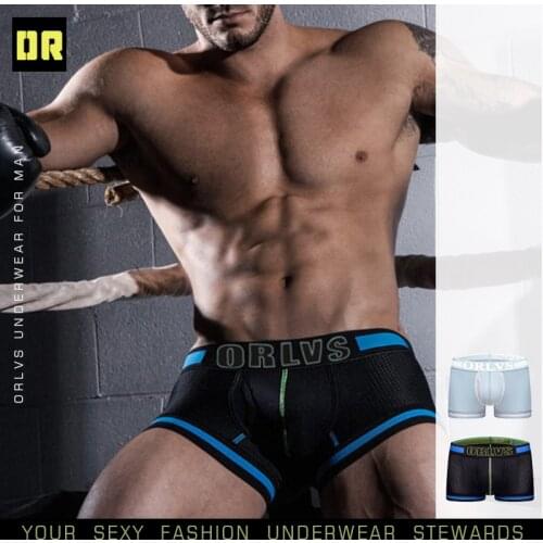 ORLVS Brand Mens Sexy Boxer Briefs Underwear Breathable Mesh Quick Dry Hollow Shorts Male Panties Fashion Boxers OR499