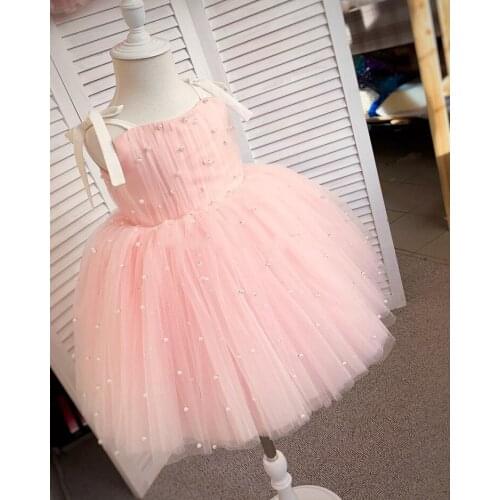 Customized Pink Kids Clothes Elegant Girls Party Dress Knee Length Baby Girls Pageant Birthday Party Gown Photoshoot