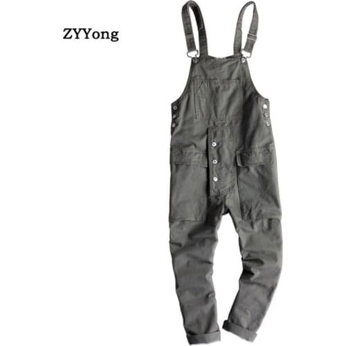 2020 New Green Loose Overalls Men Jumpsuit Bib Japanese Fashion Hip Hop Big Pocket Cargo Pants Casual Trousers Rompers Clothing