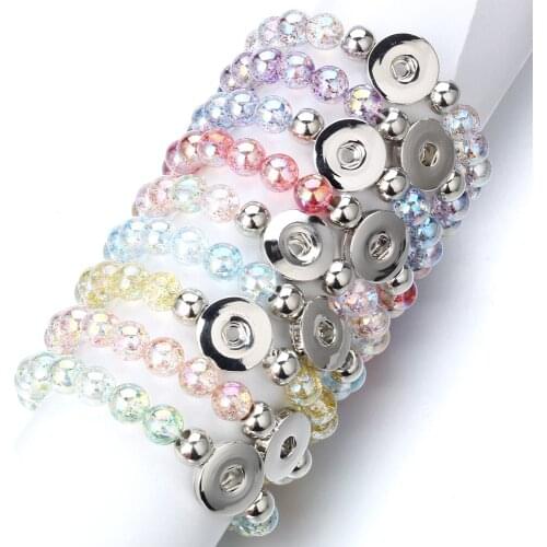 New Handmade Snap Button Bracelet 10mm Imitation Pearls Beads Snap Bracelet Fit 18mm Snap Buttons Jewelry Summer Beaded Bracelet