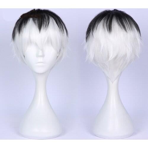 1pcs kaneki ken Wig Anime Tokyo Ghoul Heat Resistant Synthetic Hair Cosplay Costume Prop for Men Boy Halloween Party Decor