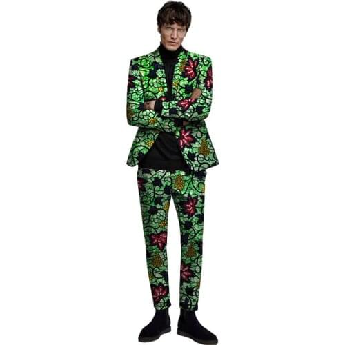 Customize African Print Mens Blazers Patch Trousers Ankara Fashion Formal Pant Suits Wedding Party Male Outfits