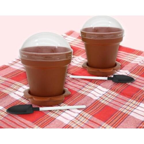 Behogar 20pcs Flower Pot Shape DIY Baking Jelly Cake Yogurt Mousse Storage Cup Holder with Lid Shovel for Home Party Supplies
