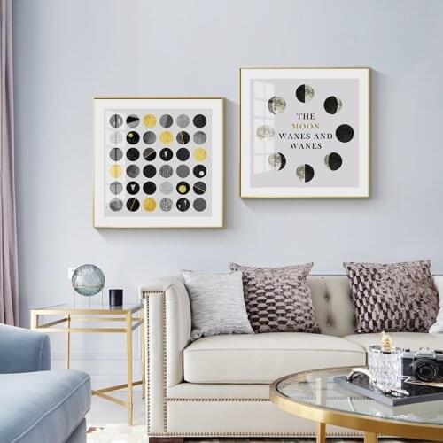 Simple and modern Nordic black and white moon geometric shape porch murals poster print canvas decorative painting
