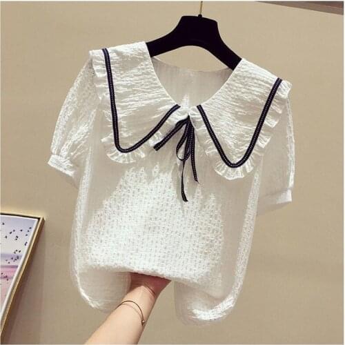 Korean style pullover chiffon shirt summer 2021 new fashion shirt short loose sweet short-sleeved shirt