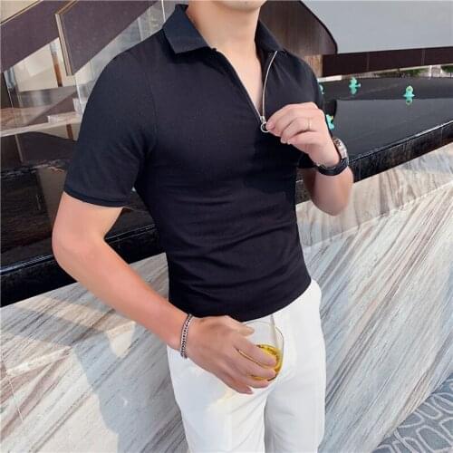 Zipper Solid Color Design Simple Lapel Short Sleeve Breathable Polo Mannen Kleding 2020 Summer New Korean Style Mens Polo Shirt
