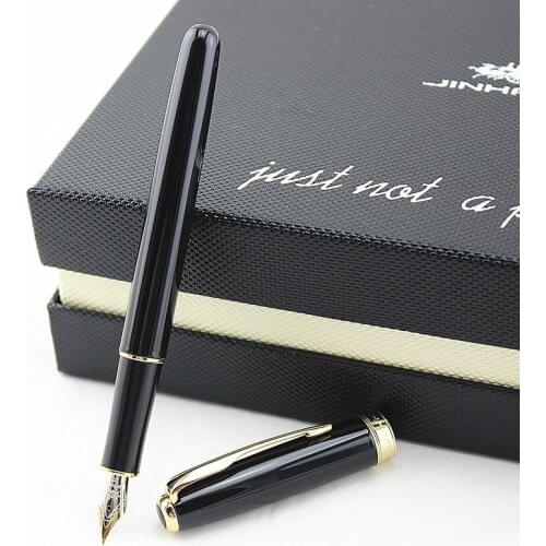 Luxury Brand Jinhao Black gold clip Stainless Steel Fountain Pen Medium 18KGP Nib School Office Name Ink Pens Gift Stationery