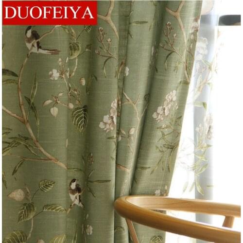 Rural Curtains for Living Room dining Bedroom American Country Style Flower Bird Cotton and Linen Fabric Curtains Customization