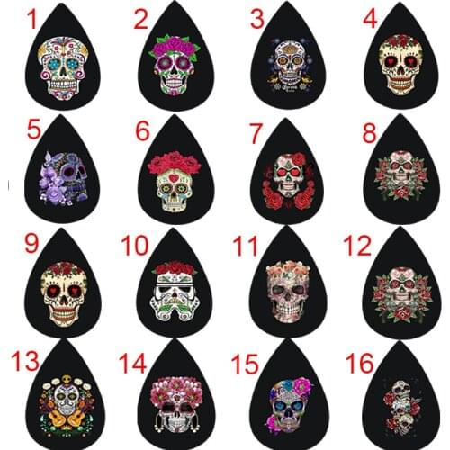 Sugar Skull Mexio 32Pcs/Set Halloween Faux Leather Teardrop Earrings Day Of Death Rose Flower Printed Accessories