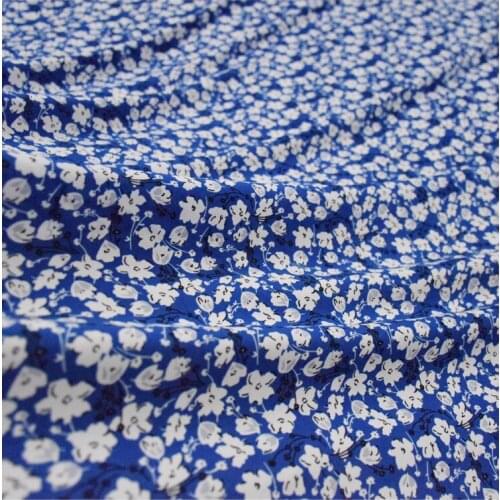 Korean Silk Chiffon Fabric Fresh Blue Bottom White Small Floral Dress Shirt Womens Handmade DIY Fabric Smooth