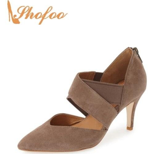 Shofoo Women High Heels Pumps Woman Dress&Party&Evening Elastic Cord Shoes,Zapatos Mujer Tacon Sapato Large Size4-16