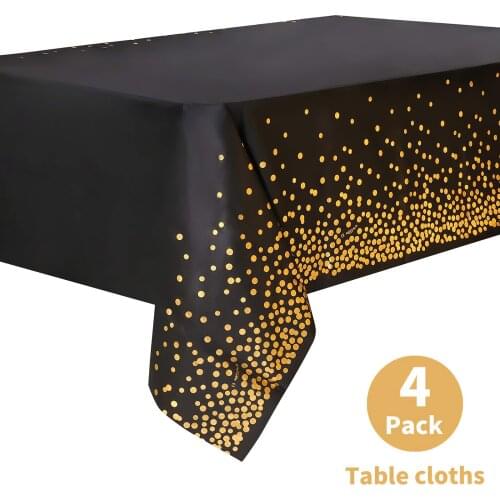 4pcs Plastic Disposable Black And Gold Tablecloth Wedding Birthday Table Cover Desk Cloth Decoration Gold Dot Table Cover