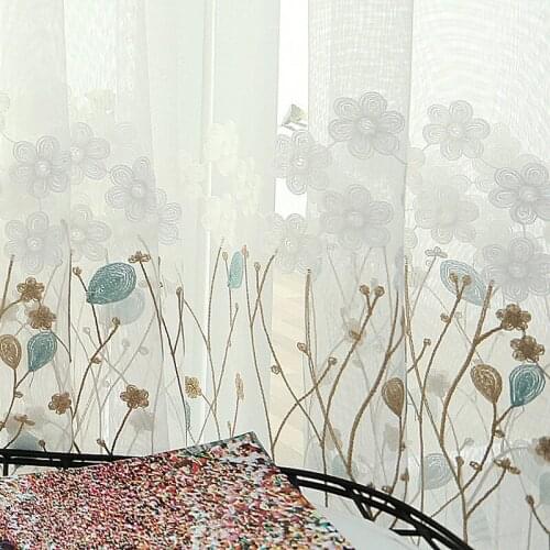 Customization Modern Curtains for Living Dining Room Bedroom Idyllic Simple Embroidery Curtains White Tulle Finished Curtains