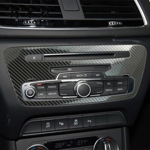 Car Styling Carbon fiber For Audi Q3 Center Console Electronic Handbrake Water Cup Holder Panel Buttons Interior Covers Stickers