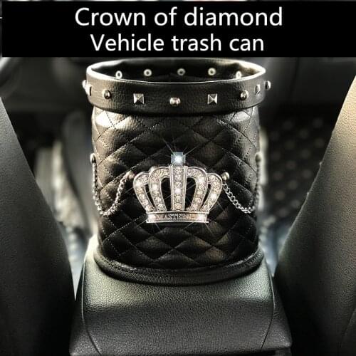 PU leather Crown Rhinestone Auto Car Seat type car storage bin Sundries box Garbage Bin Case Home car car accessories Ornament