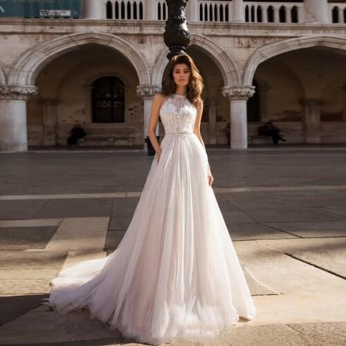 High Neck Tulle A-Line Wedding Dress Appliques Custom Made Vestido De Noiva Sereia Bridal Gowns