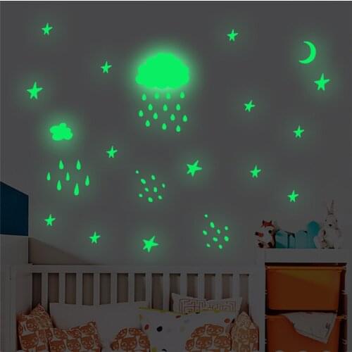 Vacclo Luminous Stickers Clouds Raindrops Stars Moon Wall Stickers Childrens Room Living Room Bedroom Decoration Wall Decals