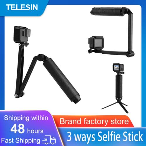 TELESIN Multifunction 3-Fold Selfie Stick Floating Hand Grip Monopod for GoPro Hero 8 Black 7 6 5 4 3+ Action Camera Accessories