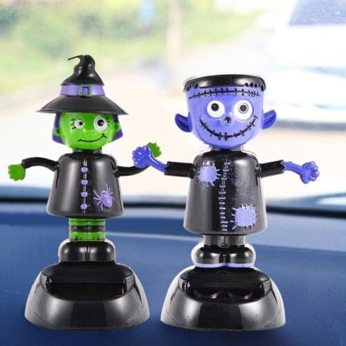 Car Ornaments Solar Car Decoration Automatic Swing Shaking Head Ghost Doll Witch Car Decoration Toys Ornament Accessories