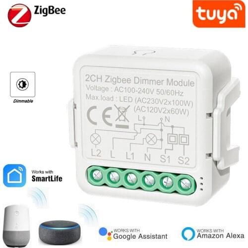 Tuya ZigBee3.0 Smart Light Switch 1/2 Gang Smart Dimmer Switch Timer Fuction Smart Life Work With Alexa Google Gateway Required