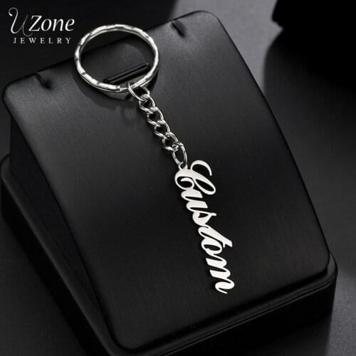 UZone Stainless Steel Custom Name Keychain Handmade Personalized Nameplate Circle Heart Shape Key Chain Women Men Birthday Gift