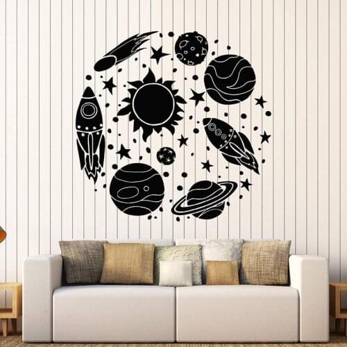 Vinyl Wall Decal Rocket Astronaut Cartoon Sun Space Planets Stickers For Kids Room Removable Nusery Decor Home Decor L984