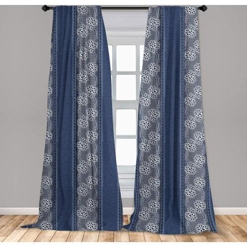 Floral Curtain Jeans Background Plain Flower Motifs Denim Digital Print Window Curtain Living Room Bedroom