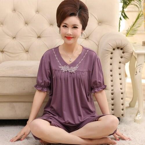 Women V-Neck Sleepwear New Arrivals 2 Pieces/Set Pajama Set Modal Cotton Summer Clothes For Women Homewear Plus Size 3XL