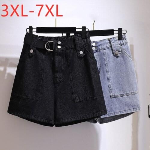 New 2021 Ladies Summer Plus Size Jeans Shorts For Women Large Loose Cotton Wide Leg Pocket Belt Denim Shorts 3XL 4XL 5XL 6XL 7XL