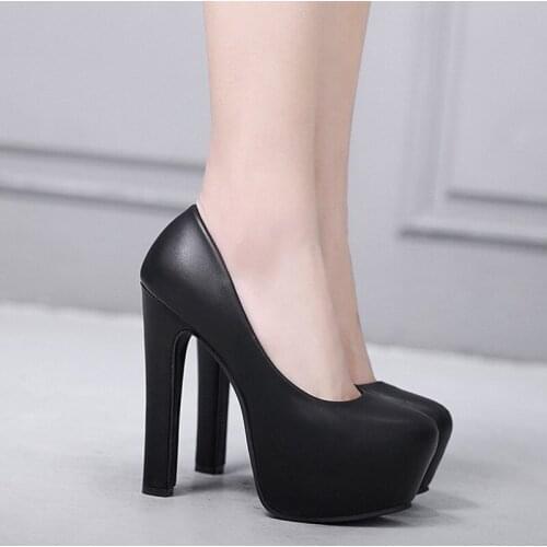 New 14cm super high heel night market thick heel waterproof platform versatile Sexy nightclub round head single shoes woman