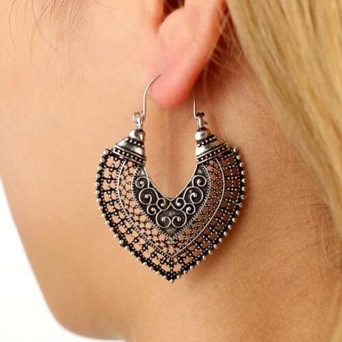 15 Style Vintage Antique Silver Color Earrings for Women Hollow Carve Flowers Gypsy Tribal Ethnic Earrings