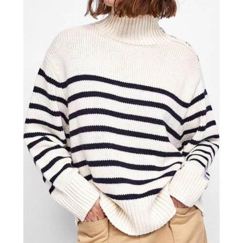 MUICHES Casual Turtleneck Button Sweater Woman Batwing Sleeve Solid Stripe Warm knitted Pullovers Autumn Winter 2021 New Arrival