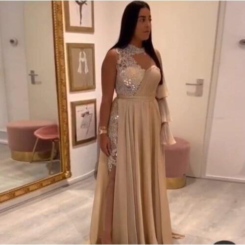 Evening Dresses Elegant trouwjurk robe de soriee Long Prom Party Dress Draped One Sleeves Dress Lace vestido de festa longo