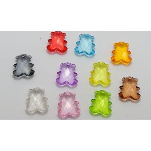 100 Mixed Color Transparent Acrylic Faceted Bear Charm Pendants 17X15mm Top Drilled