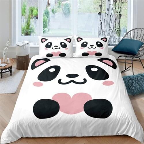 Luxury 3D Cartoon Panda Print 2/3Pcs Kids Bedding Set Comfortable Duvet Cover Pillowcase Home Textile Single Queen and King Size