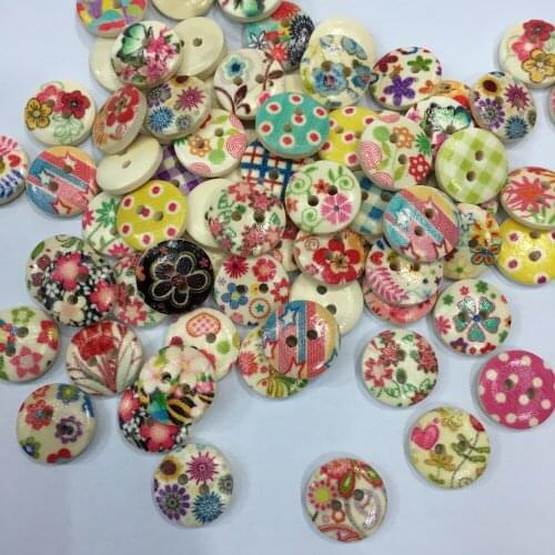 Super Multi-pattern Free Shipping 2016 New 100pcs 15mm round cartoon wooden bead craft scrapbooking accessories diy sewing