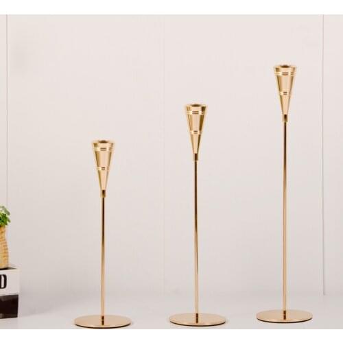 3 Pcs/ Set Gold European Metal Candle Holder Simple Golden Wedding Bar Party Living Room Decoration Holiday Gift
