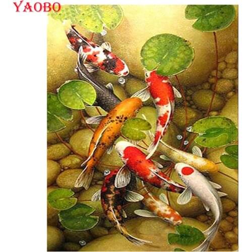 5d Diamond Painting Koi fish Lotus leaf DIY 3D Diamond Embroidery sale animal full square round drill Mosaic diamond picture