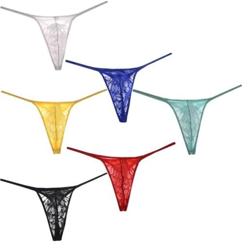 6PCS/Lot Sexy Penis Pouch G-Strings Hexagon Pattern See-Through Mesh Bikini Male Thong Underwear Fashion Mens Thongs