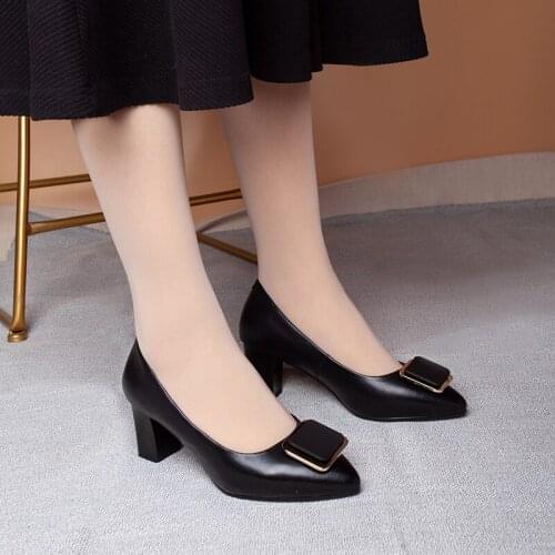 Autuspin Concise Womens Shoes Genuine Leather High Heels for Female Party Wedding Prom Footwear Office Lady Dress Shoes Pumps